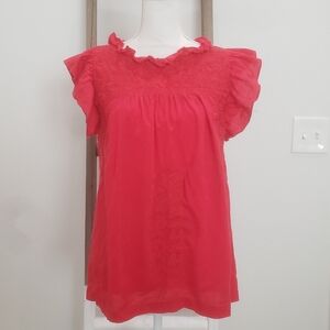 J. Marie Embroidered Red Ruffle Short Sleeve Size Medium